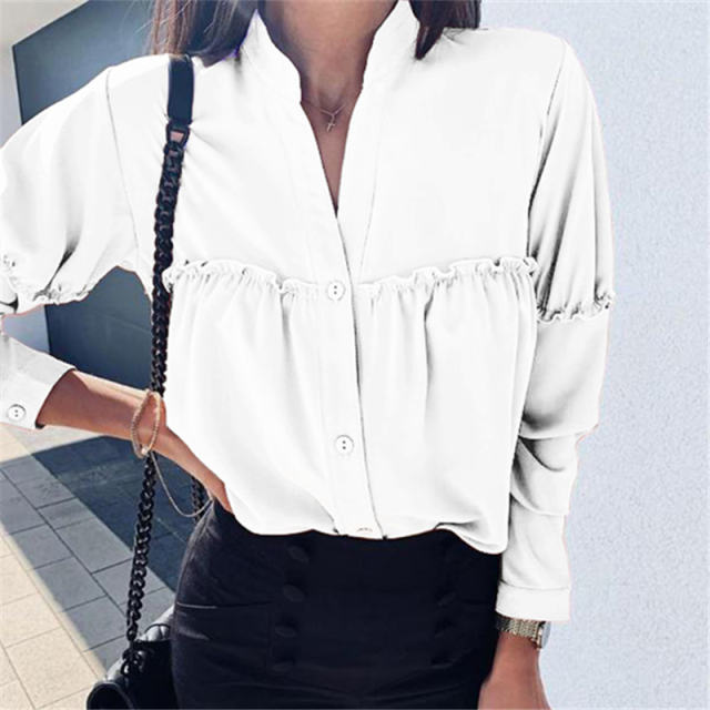 Brown Loose Long Sleeved Autumn Spring Shirt For Women PQOM9125E