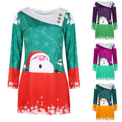 Long Sleeve Winter Dresses for Women Christmas Print Casual Dress PQOM9148B