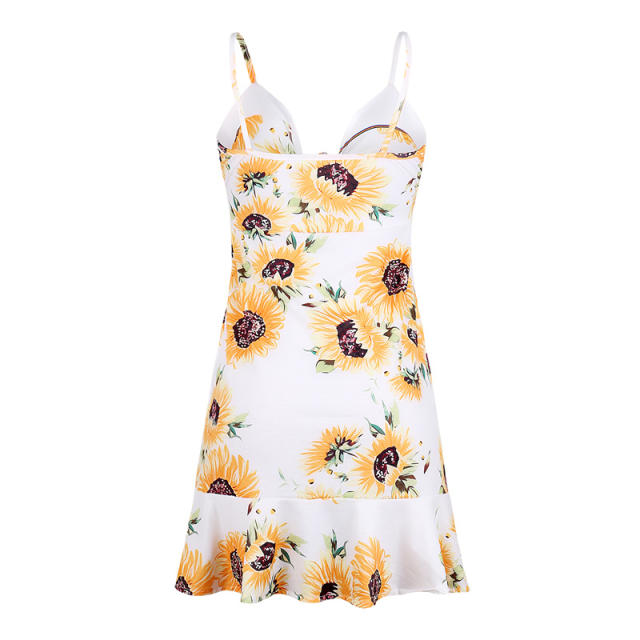 Summer Casual Wear Yellow Sunflower Printed Clubwear PQOM8996