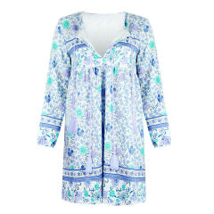 Tassel Floral Printed Loose Casual Dresses Sexy Beach Vacation Outfits PQOM9047