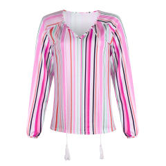 Spring Striped Blouses Women V-Neck Autumn Casual Streetwear PQOM9019