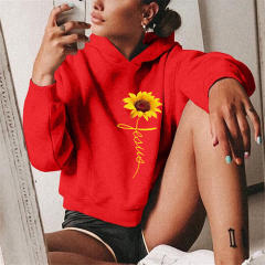 Autumn Printed Tops Loose Short Hooded Sweatshirt For Women PQOM9055F