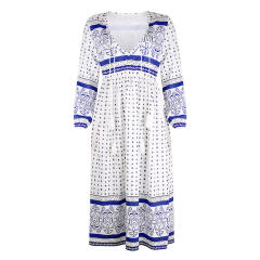 Deep V-neck Vintage Dress for Women Polka Dot Maxi Dress PQOM9048