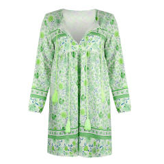 Tassel Floral Printed Loose Casual Dresses Sexy Beach Vacation Outfits PQOM9047