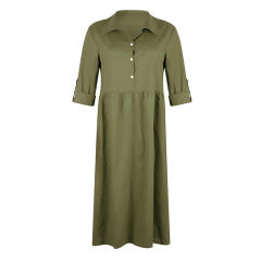 Solid Color Long Shirt Dresses for Women Full Sleeve Autumn Midi Dress PQOM9049