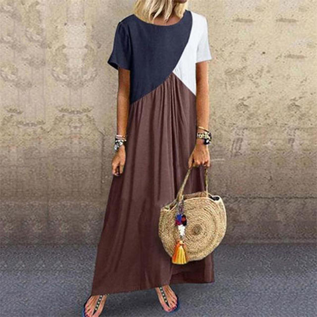 Fashion Beach Apparel Short Sleeve Casual Dresses Sexy Maxi Dress PQOM9039C