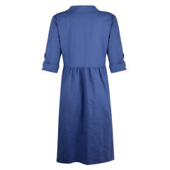 Solid Color Long Shirt Dresses for Women Full Sleeve Autumn Midi Dress PQOM9049