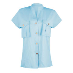 Summer Solid Color Blouses Women V-Neck Casual Streetwear PQOM9028