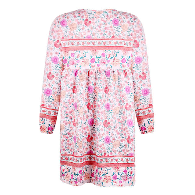 Tassel Floral Printed Loose Casual Dresses Sexy Beach Vacation Outfits PQOM9047