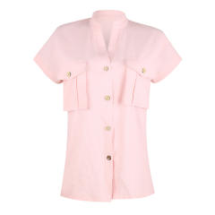 Summer Solid Color Blouses Women V-Neck Casual Streetwear PQOM9028