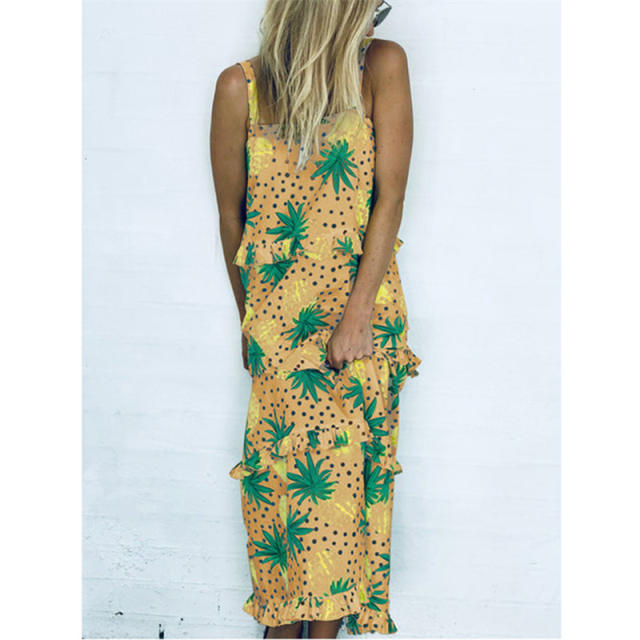 Fashion Beach Dresses Casual Summer Outfits Pineapple Bohemian Dresses PQOM9036