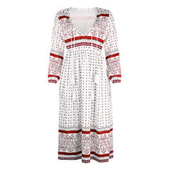 Deep V-neck Vintage Dress for Women Polka Dot Maxi Dress PQOM9048