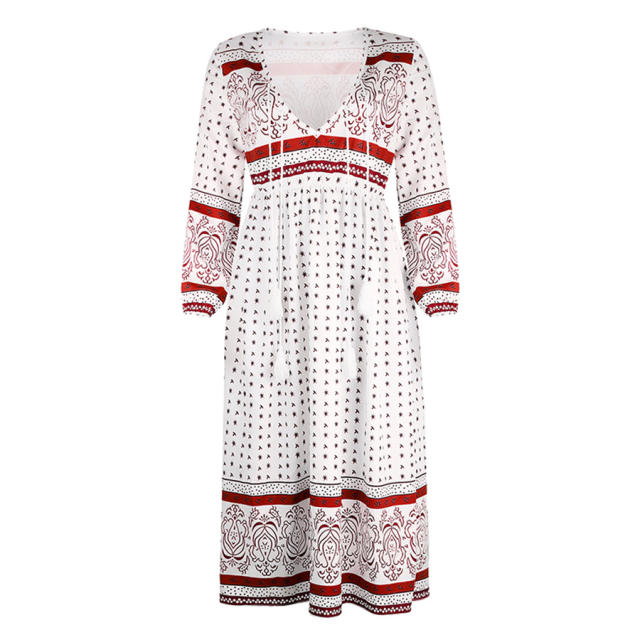 Deep V-neck Vintage Dress for Women Polka Dot Maxi Dress PQOM9048