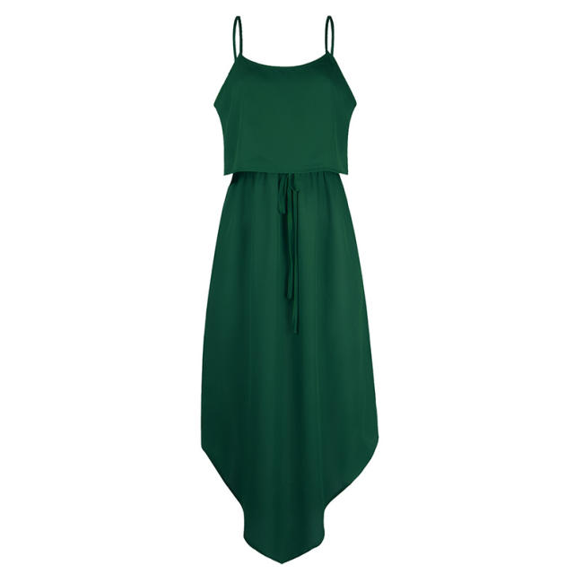 Summer Party Dresses Sexy Split Casual Spaghetti Strap Midi Dress PQOM9023