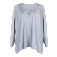 Loose V-neck Tops Long Bat Sleeve Shirt T-shirt for Women PQOM9067
