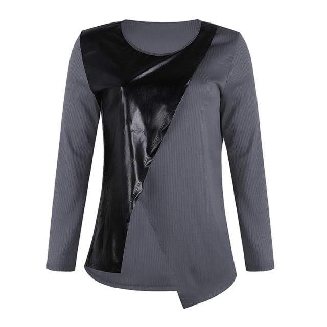 Women Spring Blouses Fashion Long Sleeve Tops Contrast Color Shirts PQOM9013