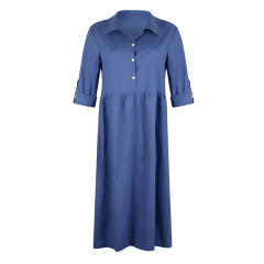 Solid Color Long Shirt Dresses for Women Full Sleeve Autumn Midi Dress PQOM9049