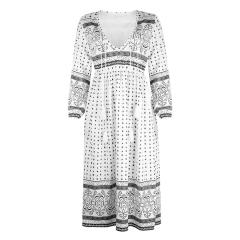Deep V-neck Vintage Dress for Women Polka Dot Maxi Dress PQOM9048