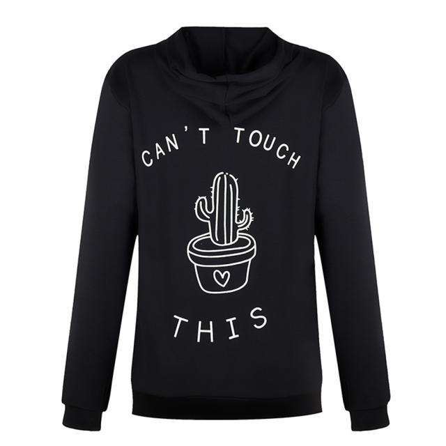 Cactus Print Tops Long Sleeve Hoodies Autumn Winter Sweater for Women PQOM5053D