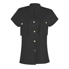 Summer Solid Color Blouses Women V-Neck Casual Streetwear PQOM9028