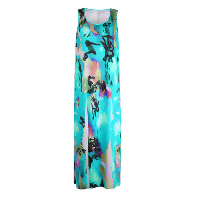 Floral Printed Casual Dresses Maxi Crew Neck Sexy Maxi Dress PQOM9041