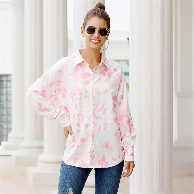 Long Sleeve Women Shirts Autumn Floral Print Casual Blouses PQOM9052C