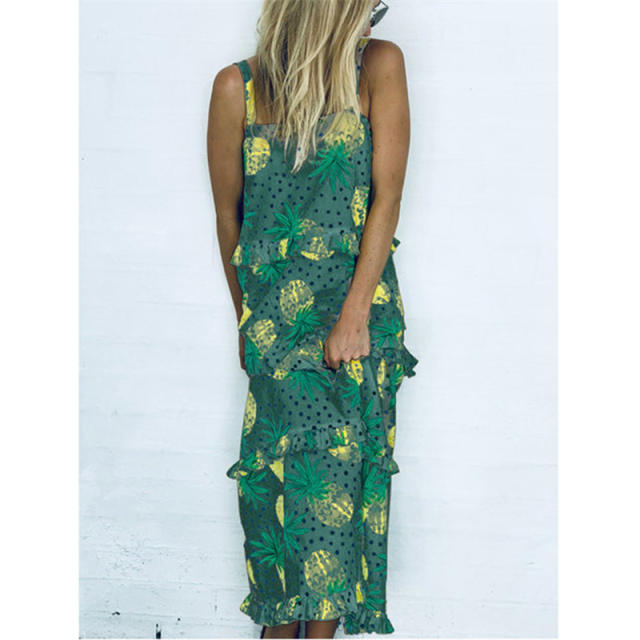 Fashion Beach Dresses Casual Summer Outfits Pineapple Bohemian Dresses PQOM9036