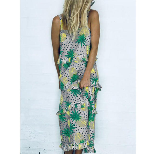 Fashion Beach Dresses Casual Summer Outfits Pineapple Bohemian Dresses PQOM9036