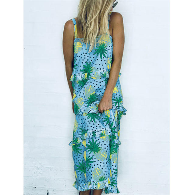 Fashion Beach Dresses Casual Summer Outfits Pineapple Bohemian Dresses PQOM9036