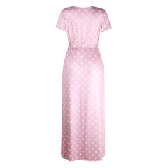 Short Sleeve Polka Dot Maxi Dress V-neck Vintage Dresses for Women PQOM9063