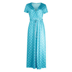 Short Sleeve Polka Dot Maxi Dress V-neck Vintage Dresses for Women PQOM9063