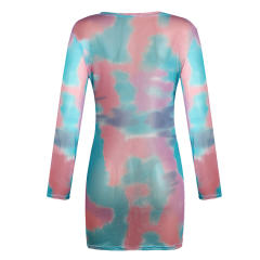 Gradient Color Sexy Dresses Slim Long Sleeve Mesh Print Dress PQOM9090