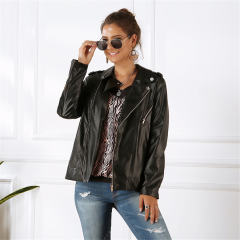 Army Green Winter Faux Leather Coats Long Sleeve PU Jacket with Zipper PQOM9072C