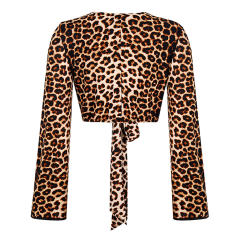 Sexy Leopard Print Tops Cross Tie T-shirt for Women PQOM9093