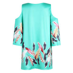 Loose Off-shoulder Tops Floral Printed Mid-length T-shirt for Women PQOM9069