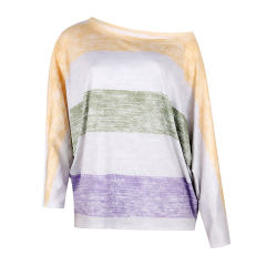 Loose Striped Printed Tops Round Neck Long Bat Sleeve T-shirt PQOM9088