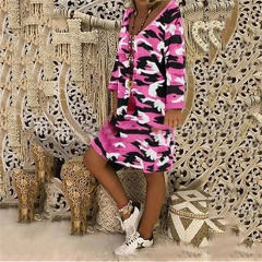 Loose V-neck Casual Midi Dress Long Sleeve Printed Dresses PQOM9109D