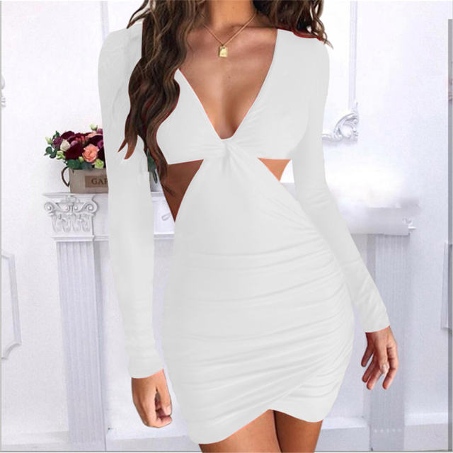 Hollow Out Night Club Dress Sexy V-neck Mini Dresses PQOM9087A