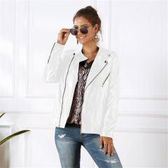 Army Green Winter Faux Leather Coats Long Sleeve PU Jacket with Zipper PQOM9072C