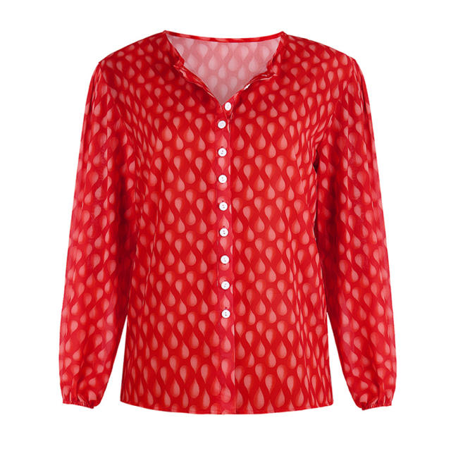 Autumn Long Sleeve Cardigan Printed Chiffon Shirt For Women PQOM9060