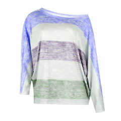 Loose Striped Printed Tops Round Neck Long Bat Sleeve T-shirt PQOM9088