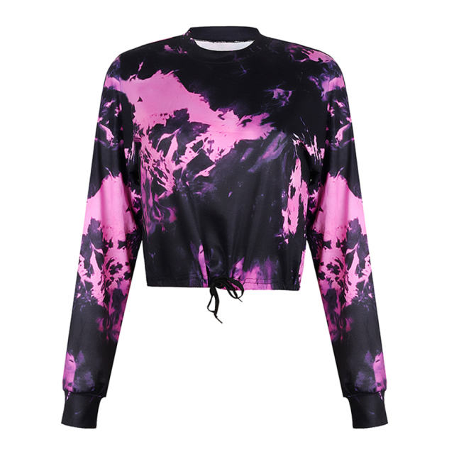 Purple Print Long Sleeve Sweatshirt for Women Short Tracksuits PQOM9089
