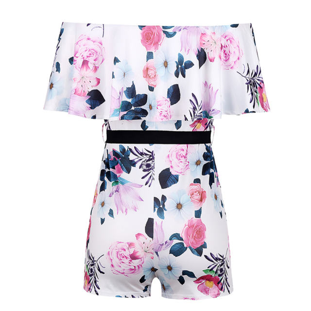 Sexy Floral Printed Off-shoulder Jumpsuit For Women Summer Rompers PQOM9076