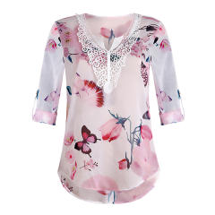 Chiffon Tops for Women Plus Size V-neck Floral Print Shirts PQOM9061D