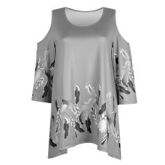 Loose Off-shoulder Tops Floral Printed Mid-length T-shirt for Women PQOM9069