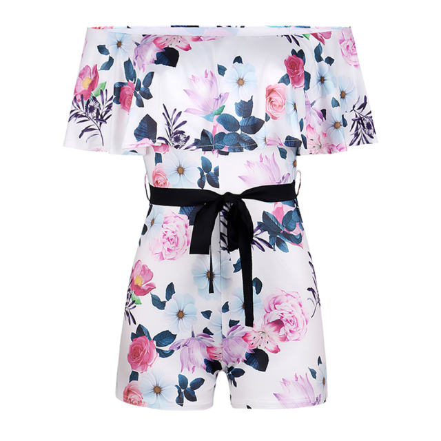 Sexy Floral Printed Off-shoulder Jumpsuit For Women Summer Rompers PQOM9076