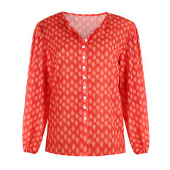 Autumn Long Sleeve Cardigan Printed Chiffon Shirt For Women PQOM9060