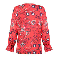V-neck Chiffon Blouses Sexy Print Long-sleeved Shirts PQOM9106A