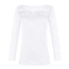 Lace Patchwork Autumn T-shirts Slim Solid Color Sexy Tops PQOM9168