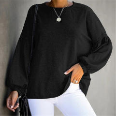 Round Neck Autumn Loose T-shirt Long Puff Sleeve Tops For Women PQOM9119D
